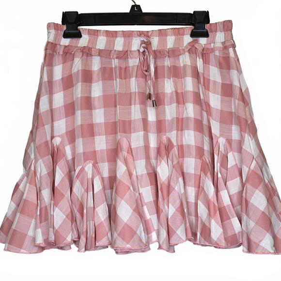 Entro Dresses & Skirts - Entro Pink White Gingham Ruffle Skirt SIZE Large NWT Cottage Coastal Grandma